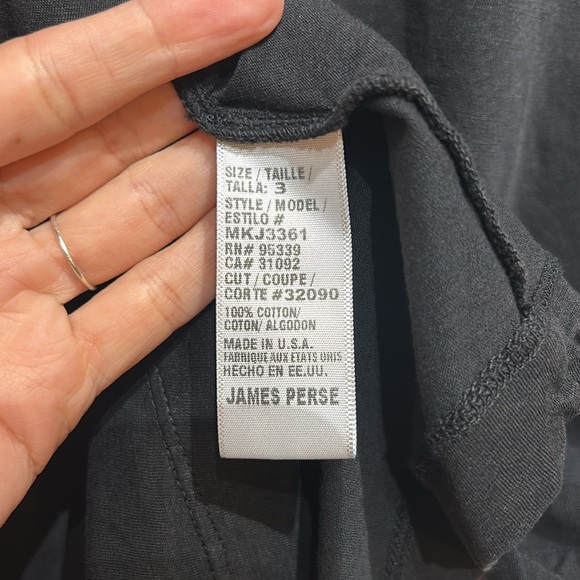 STANDARD JAMES PERSE Clear Jersey V Neck Men’s Shirt Black Size 3/Large - Picture 5 of 5